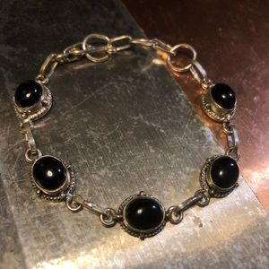 Obsidian Onyx and 925 Sterling Silver Rustic Bali Silver